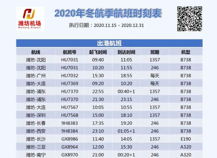 潍坊机场出行可达16个城市，去哪儿您说了算~